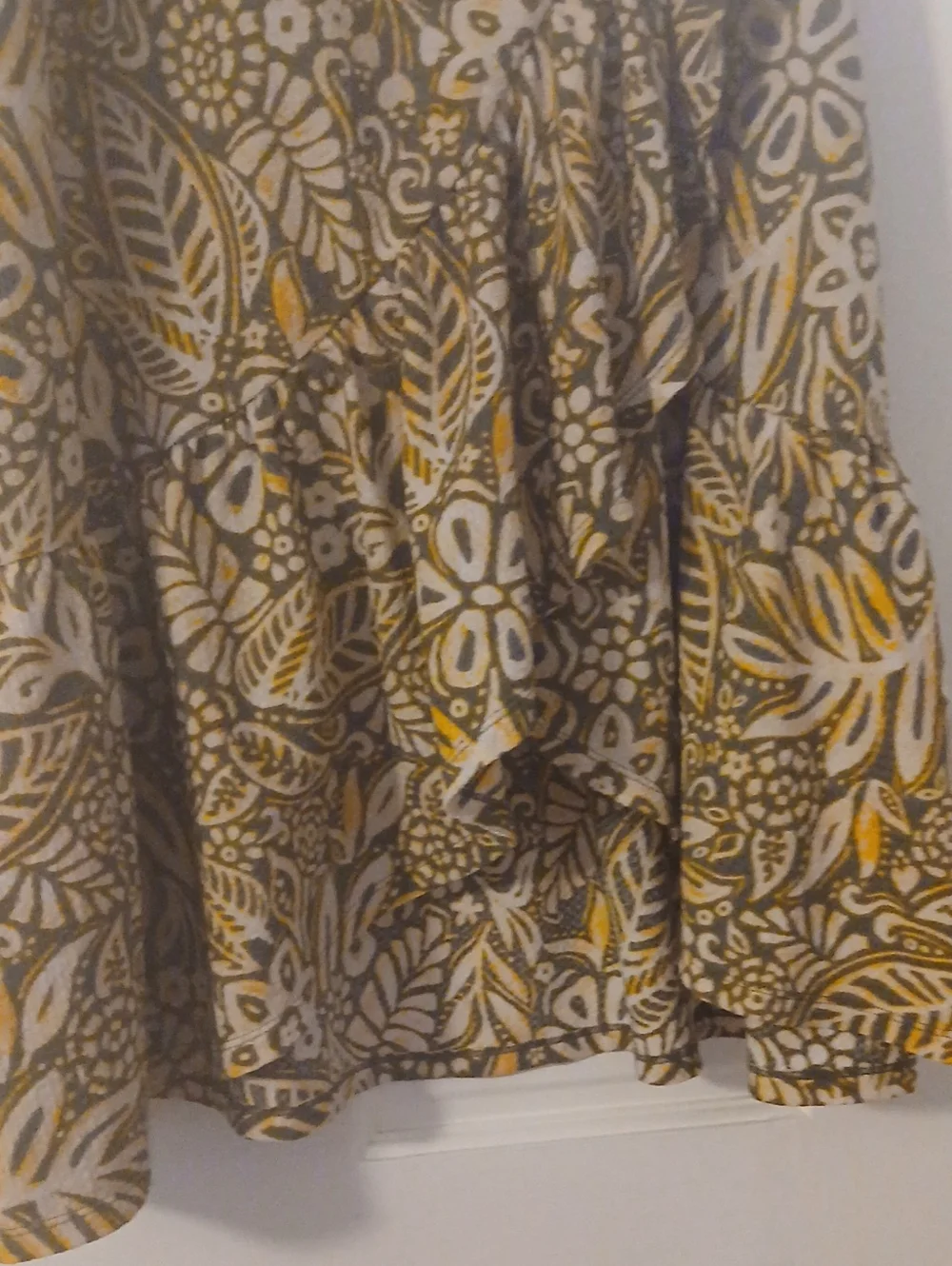 Cato Olive and Yellow Floral High-Low Ruffle Skirt